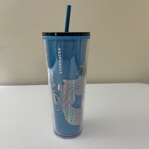 Starbucks‎ Tumbler 24 oz Cup 2021 Winter Holiday Siren Mermaid Blue Color Change